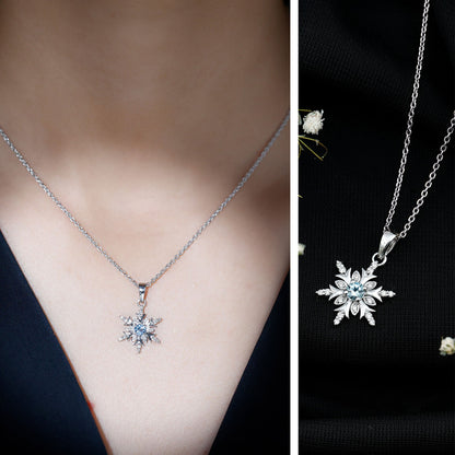 Aquamarine and Diamond Designer Snowflake Necklace With Chain