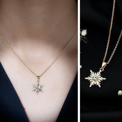 Aquamarine and Diamond Designer Snowflake Necklace With Chain