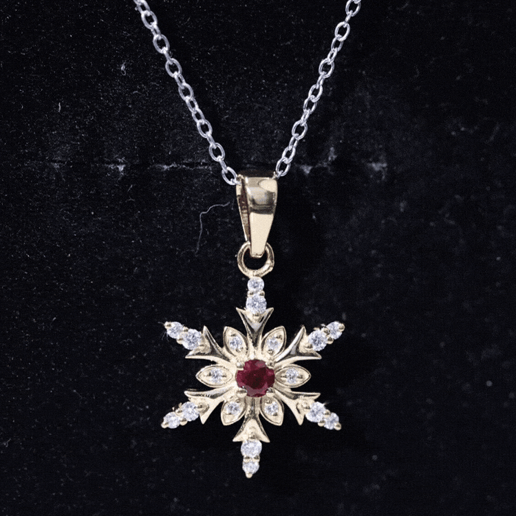Lab Created Ruby Snowflake Pendant with Diamond Accent