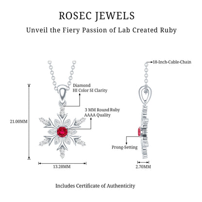 Lab Created Ruby Snowflake Pendant with Diamond Accent