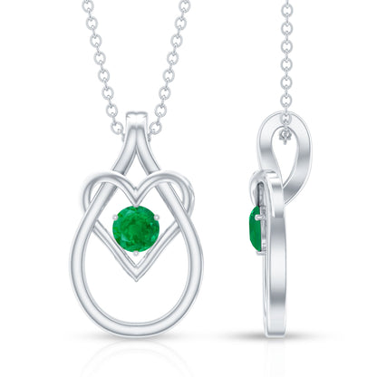 Round Shape 0.4 Carat Emerald Teardrop Heart Necklace