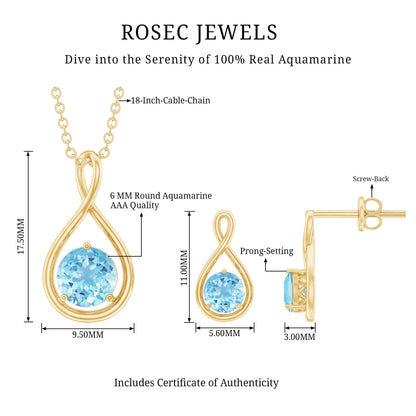 Natural Aquamarine Infinity Jewelry Set for Women