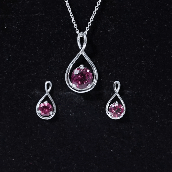 Genuine Pink Tourmaline Infinity Necklace and Earrings Set