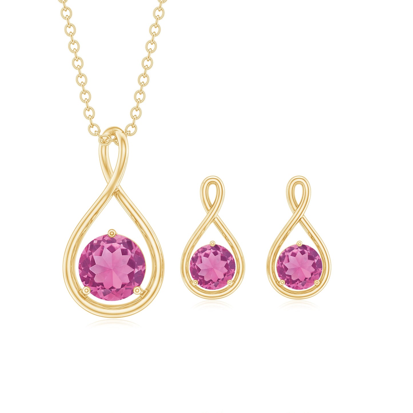 Genuine Pink Tourmaline Infinity Necklace and Earrings Set