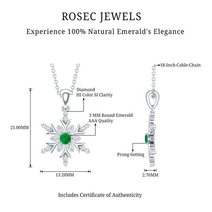 Emerald Snowflake Pendant Necklace with Diamond