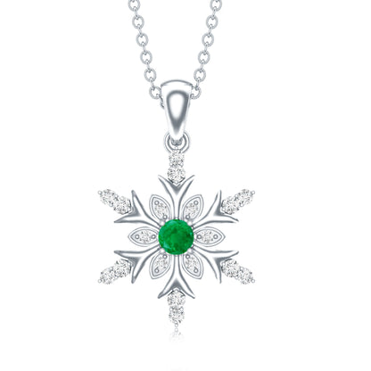 Emerald Snowflake Pendant Necklace with Diamond
