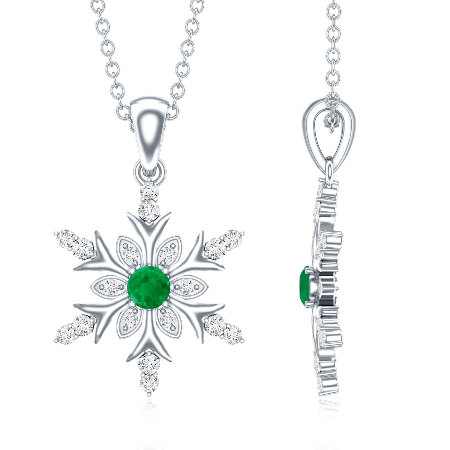 Emerald Snowflake Pendant Necklace with Diamond