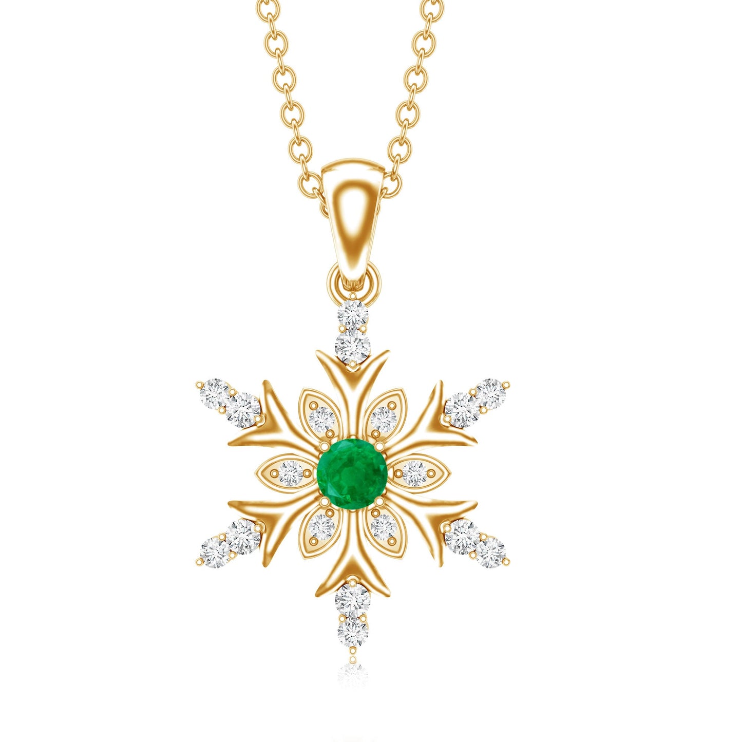 Emerald Snowflake Pendant Necklace with Diamond