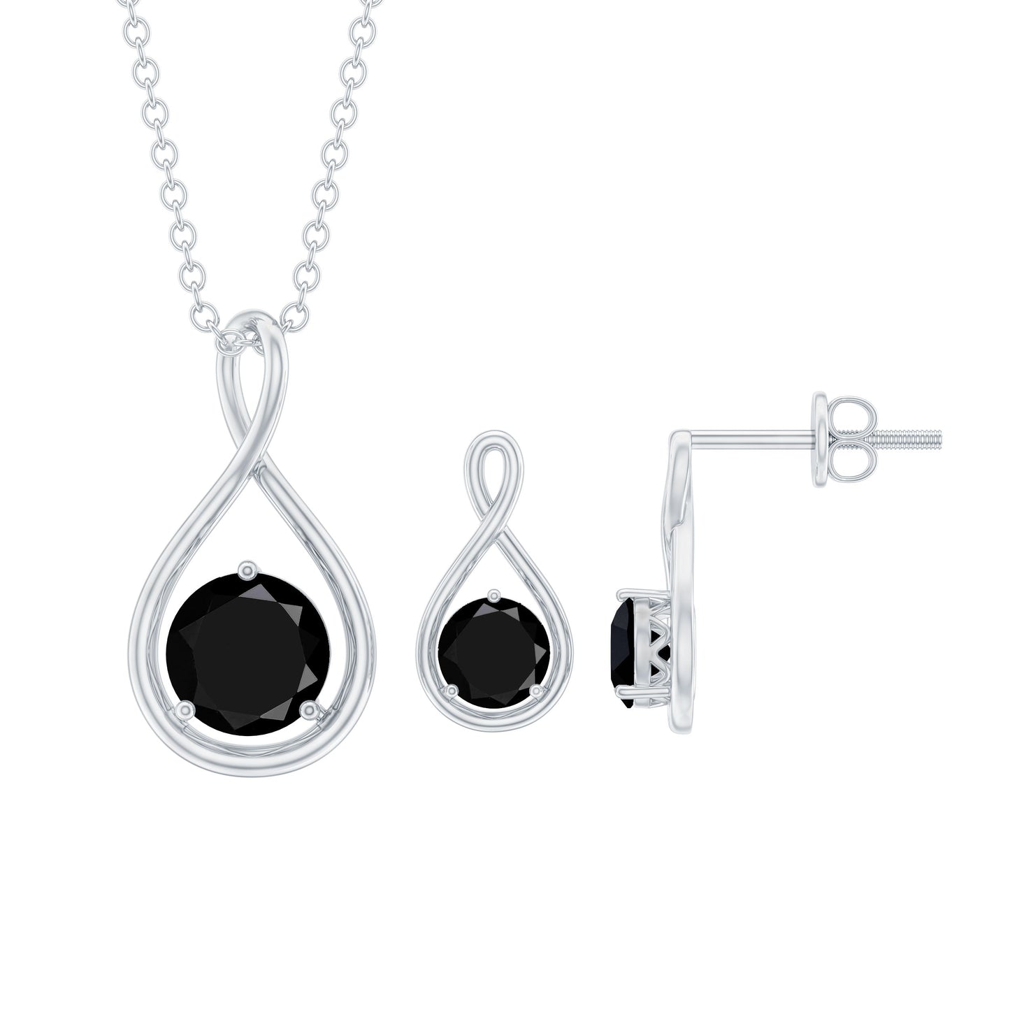 Lab Created Black Diamond Infinity Pendant and Earrings Set