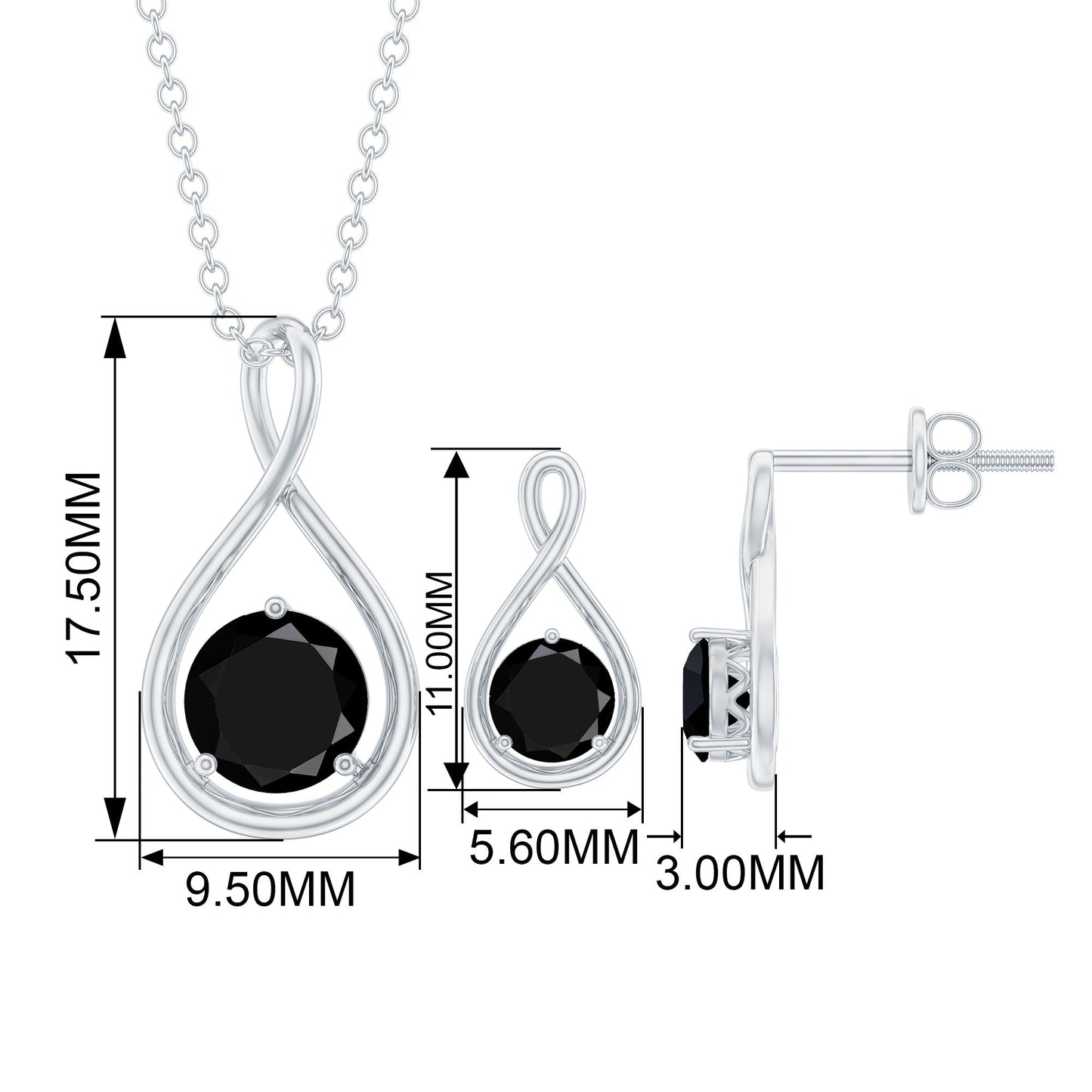 Lab Created Black Diamond Infinity Pendant and Earrings Set