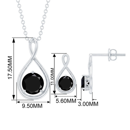 Lab Created Black Diamond Infinity Pendant and Earrings Set