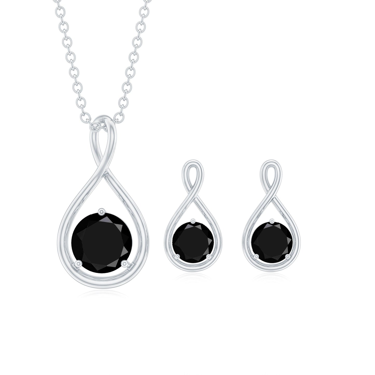 Lab Created Black Diamond Infinity Pendant and Earrings Set