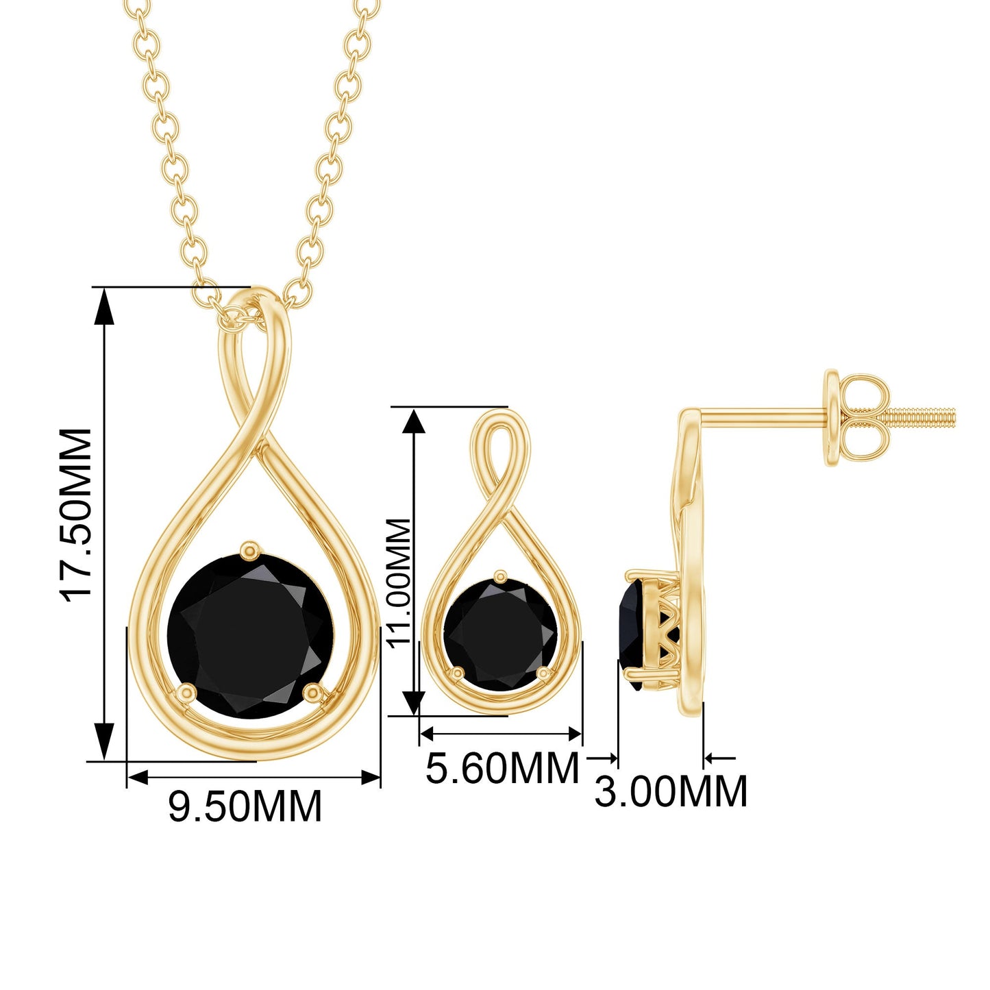 Lab Created Black Diamond Infinity Pendant and Earrings Set