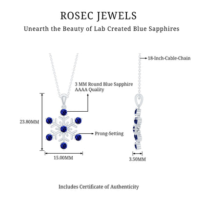 Lab Created Blue Sapphire Snowflake Pendant Necklace With Chain