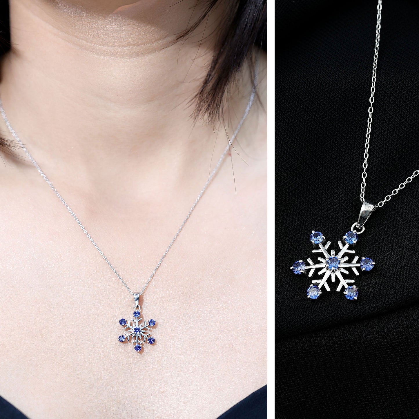 Lab Created Blue Sapphire Snowflake Pendant Necklace With Chain