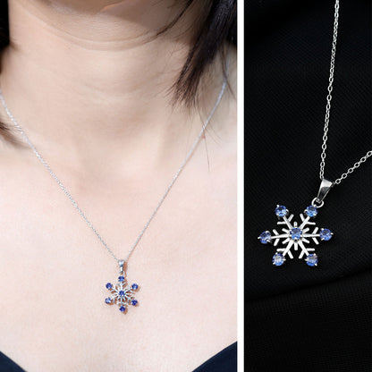 Lab Created Blue Sapphire Snowflake Pendant Necklace With Chain