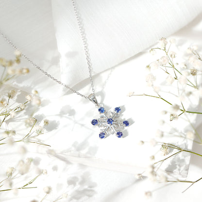 Lab Created Blue Sapphire Snowflake Pendant Necklace With Chain