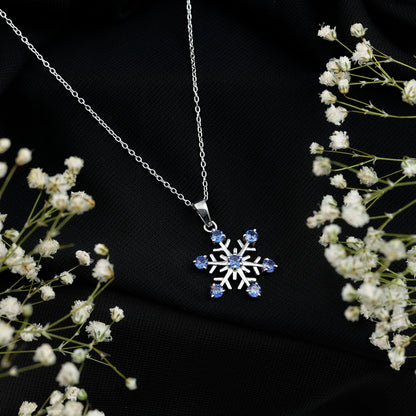 Lab Created Blue Sapphire Snowflake Pendant Necklace With Chain