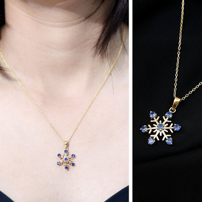 Lab Created Blue Sapphire Snowflake Pendant Necklace With Chain