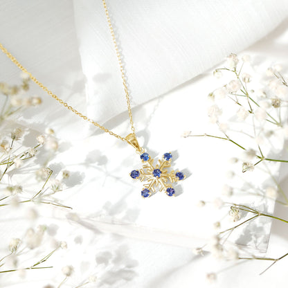Lab Created Blue Sapphire Snowflake Pendant Necklace With Chain