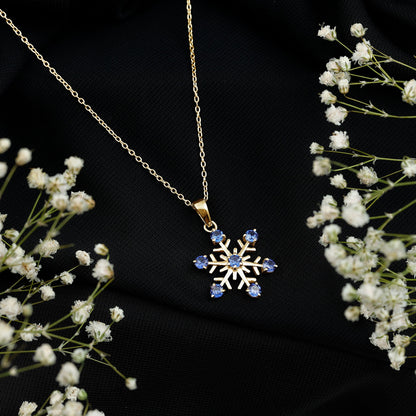 Lab Created Blue Sapphire Snowflake Pendant Necklace With Chain