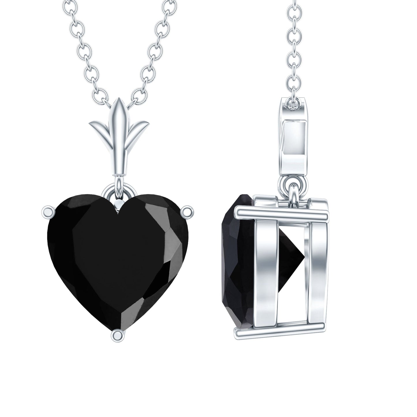 Lab Created Black Diamond Heart Shape Necklace With Chain