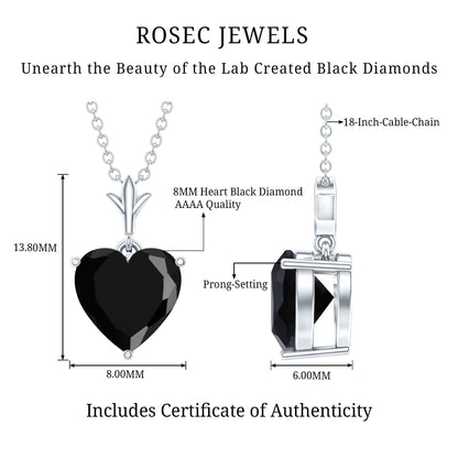 Lab Created Black Diamond Heart Shape Necklace With Chain