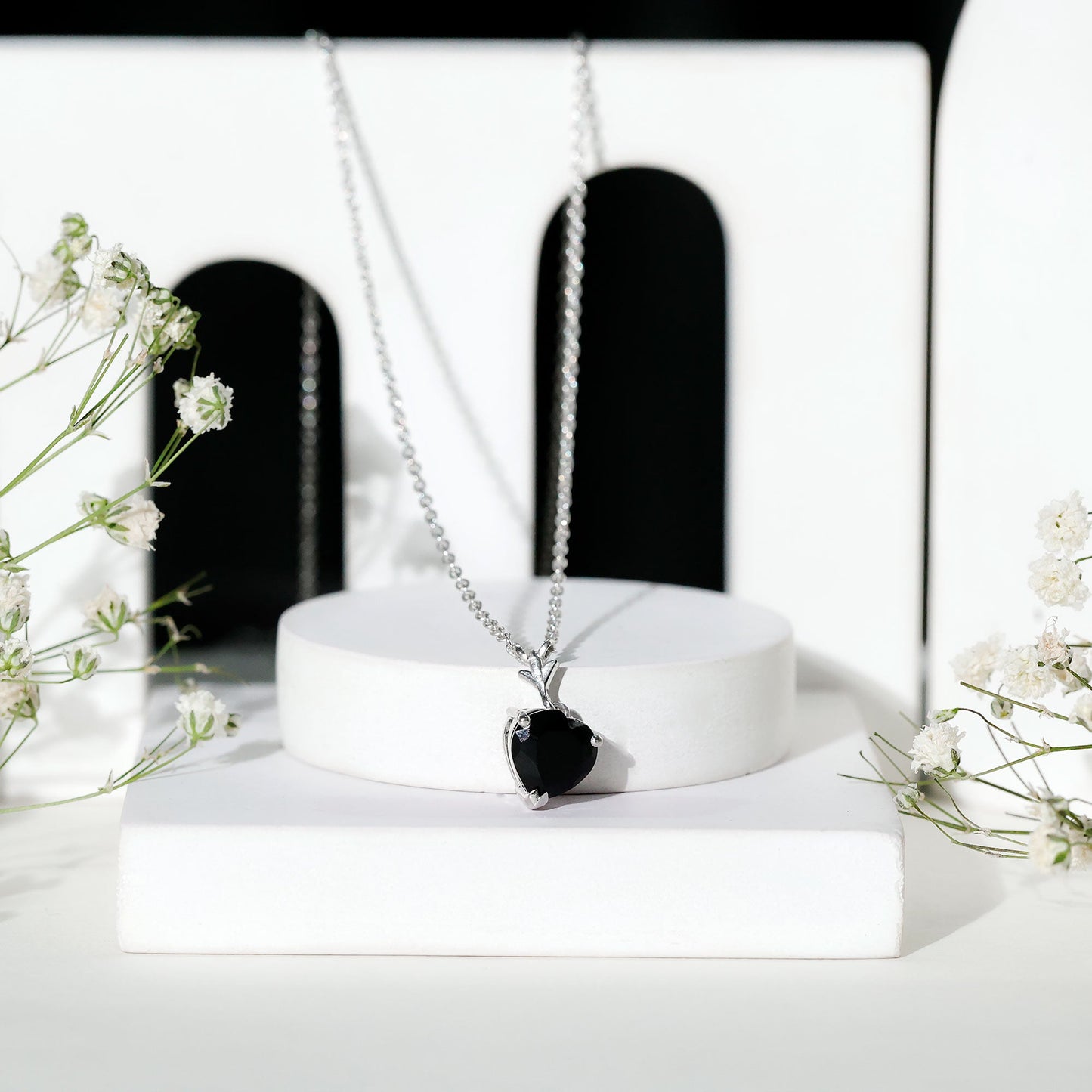 Lab Created Black Diamond Heart Shape Necklace With Chain