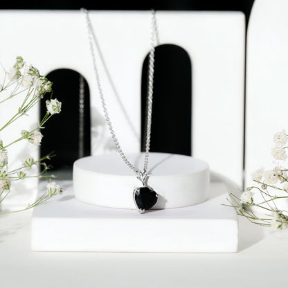 Lab Created Black Diamond Heart Shape Necklace With Chain