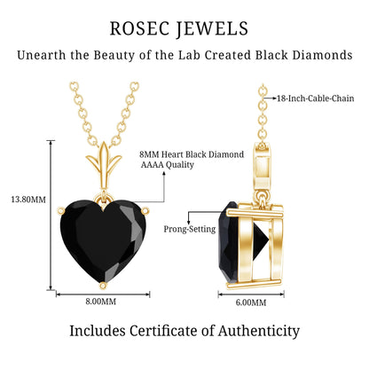 Lab Created Black Diamond Heart Shape Necklace With Chain