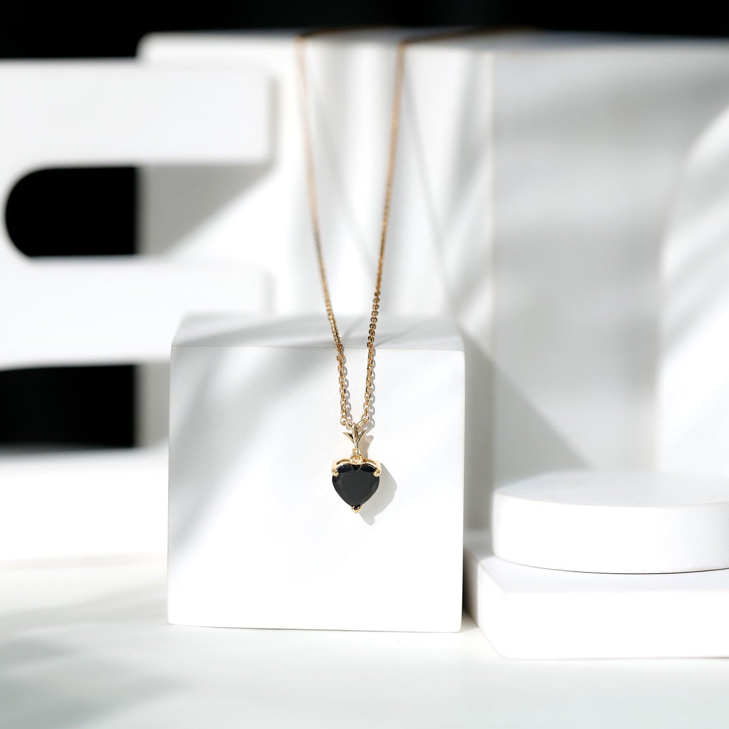 Lab Created Black Diamond Heart Shape Necklace With Chain