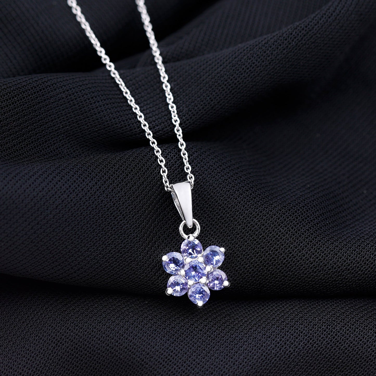 Natural Tanzanite Flower Cluster Pendant Necklace