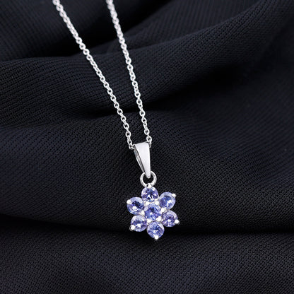 Natural Tanzanite Flower Cluster Pendant Necklace