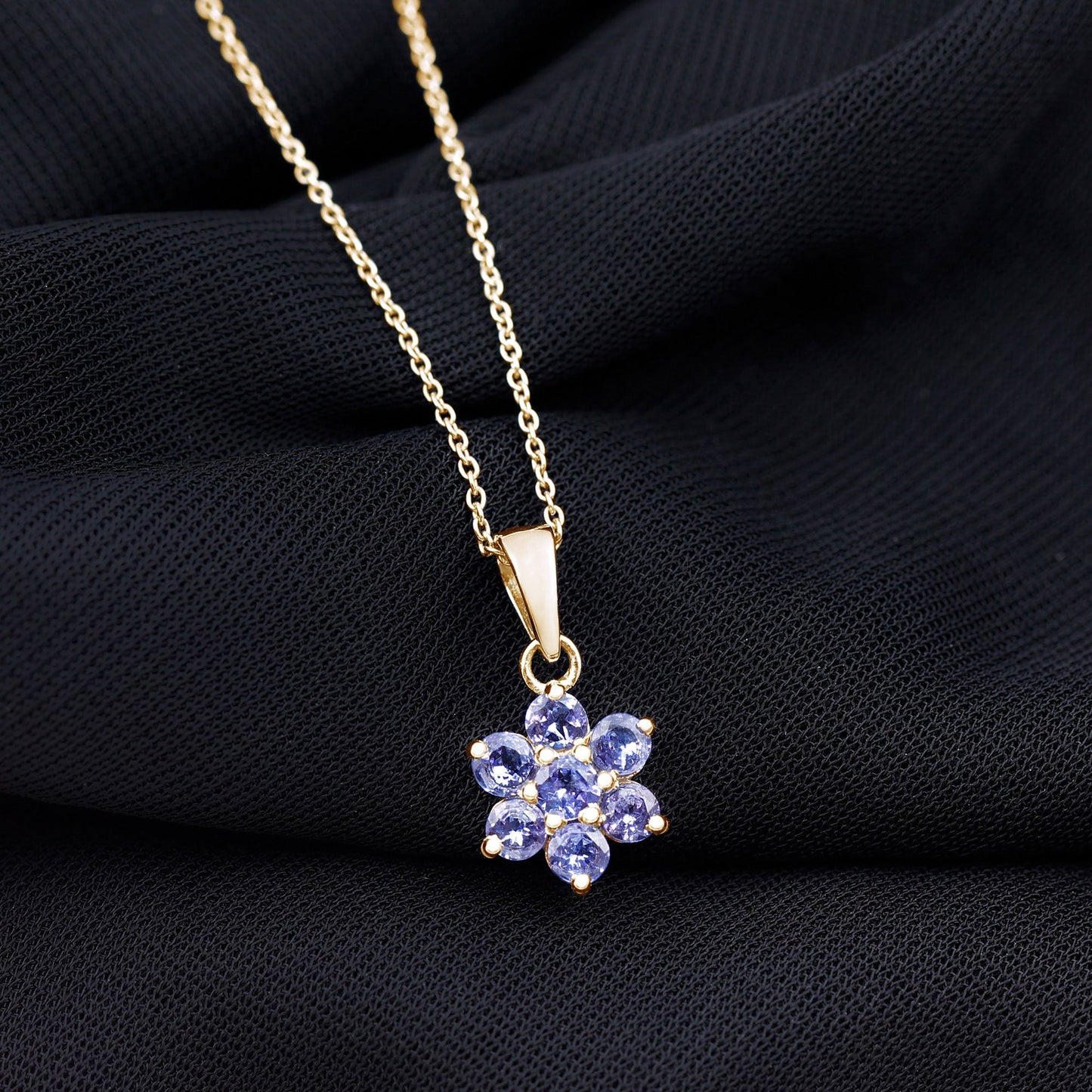 Natural Tanzanite Flower Cluster Pendant Necklace