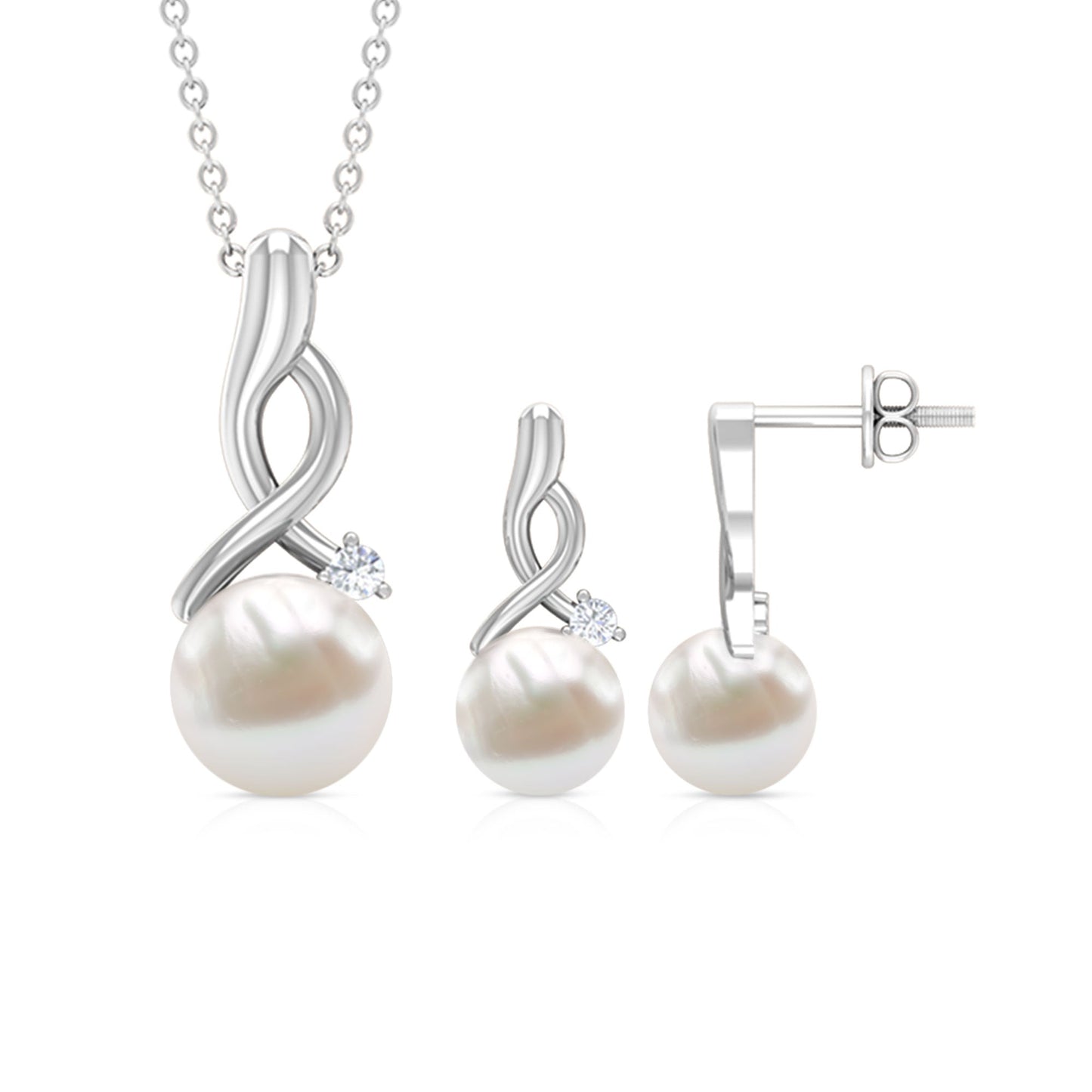 7.4 Carat Freshwater Pearl and Diamond Simple Drop jewelry Set
