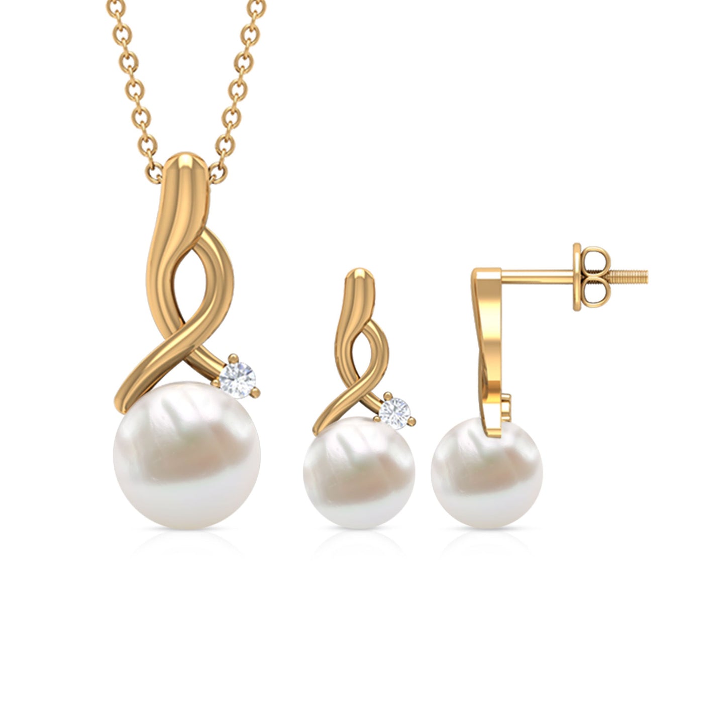 7.4 Carat Freshwater Pearl and Diamond Simple Drop jewelry Set