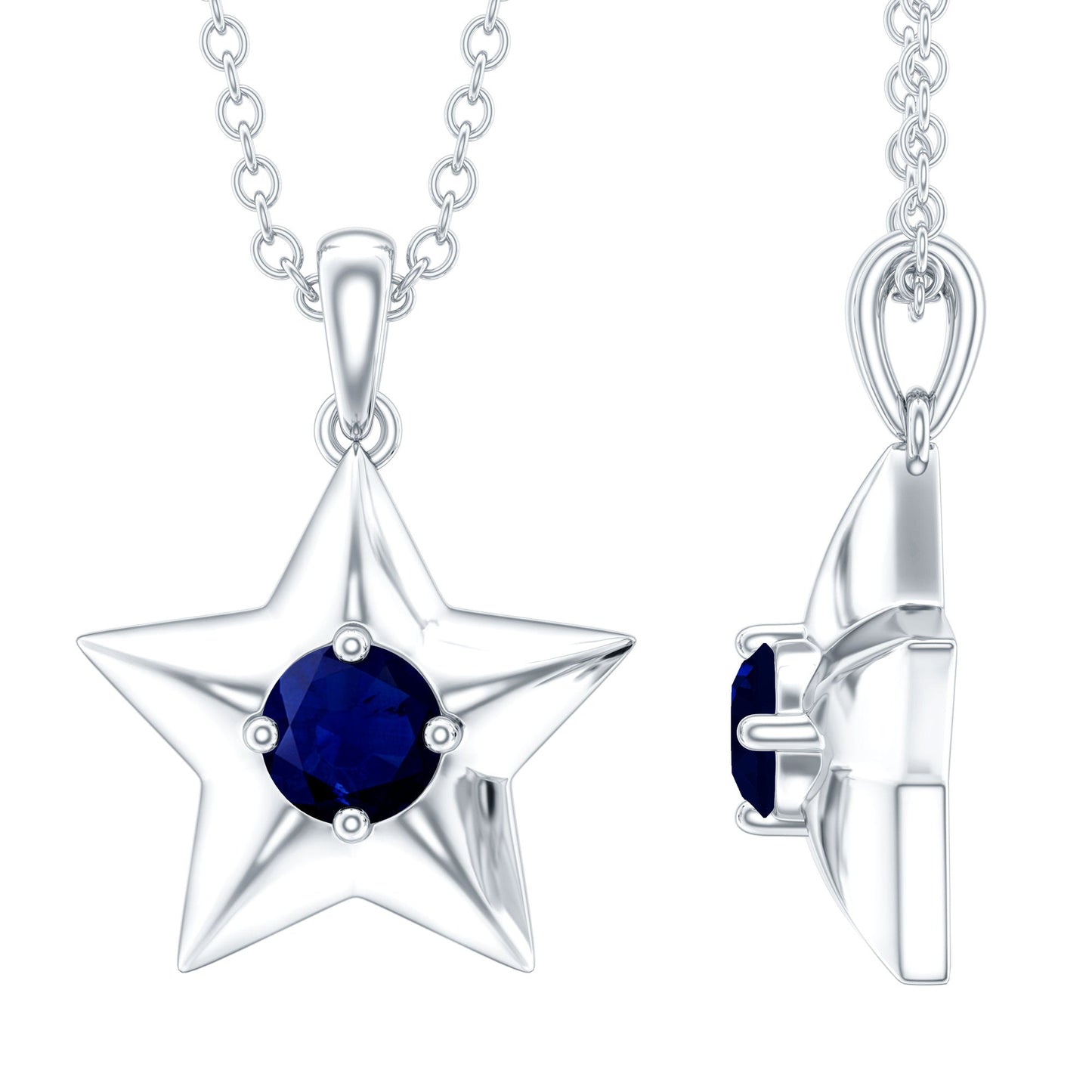 Natural Blue Sapphire Star Pendant Necklace for Women