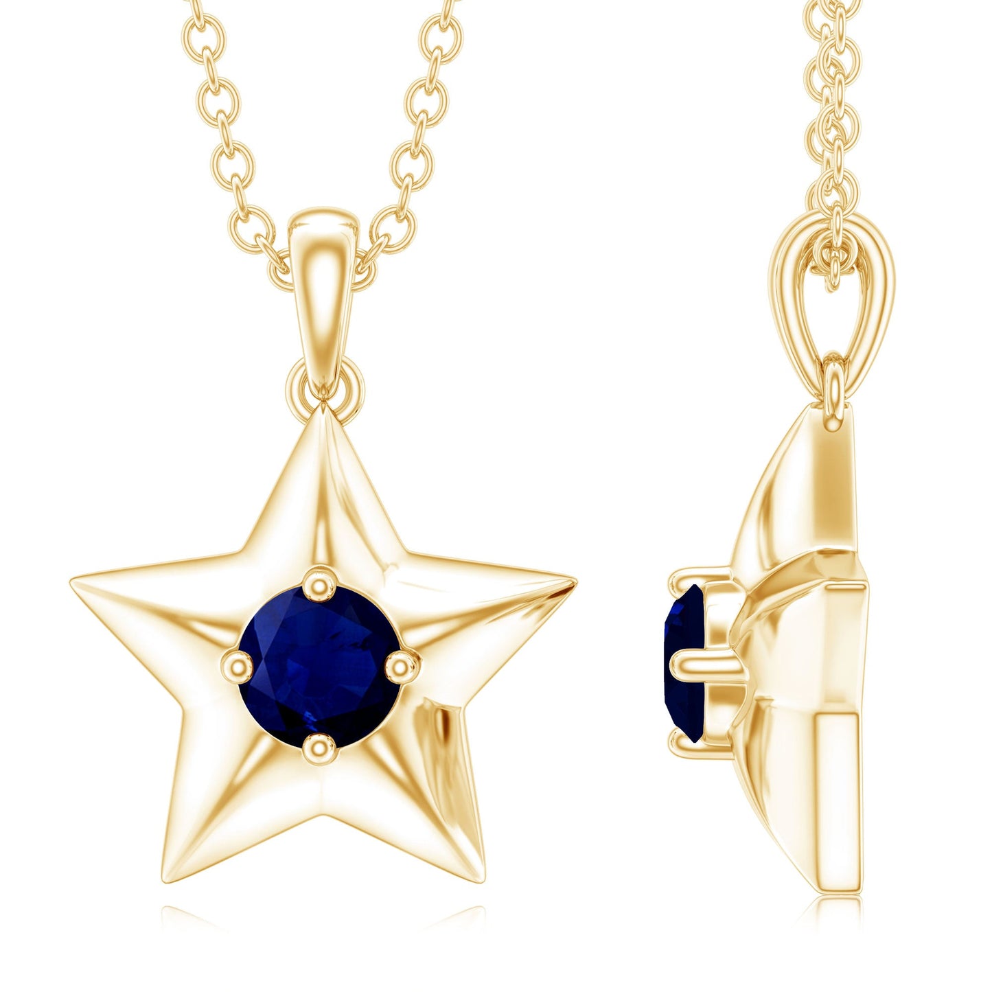 Natural Blue Sapphire Star Pendant Necklace for Women