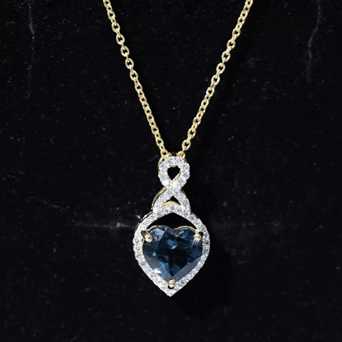 2 Carat Heart Shape London Blue Topaz Infinity Necklace with Diamond