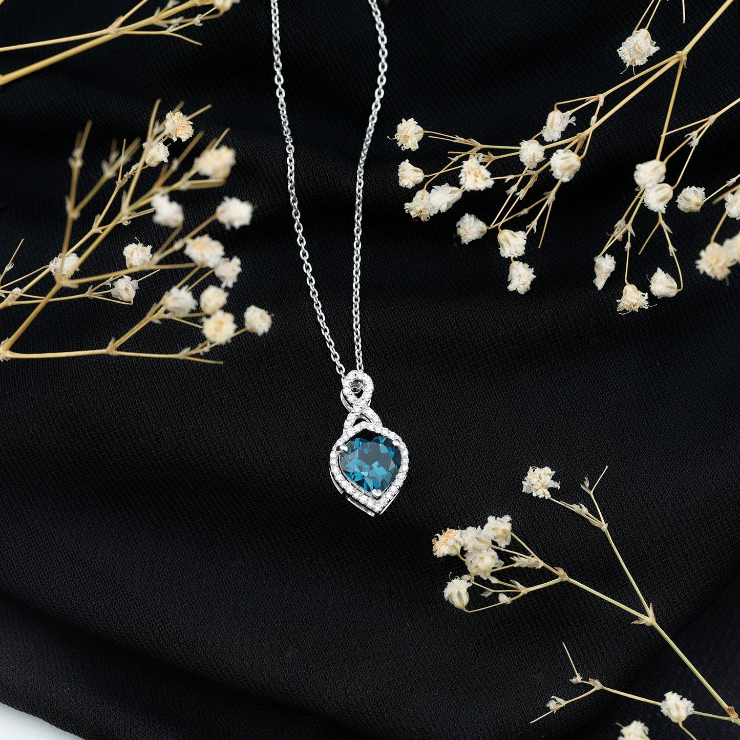 2 Carat Heart Shape London Blue Topaz Infinity Necklace with Diamond