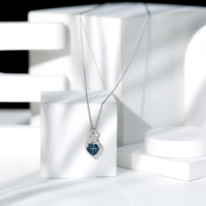 2 Carat Heart Shape London Blue Topaz Infinity Necklace with Diamond