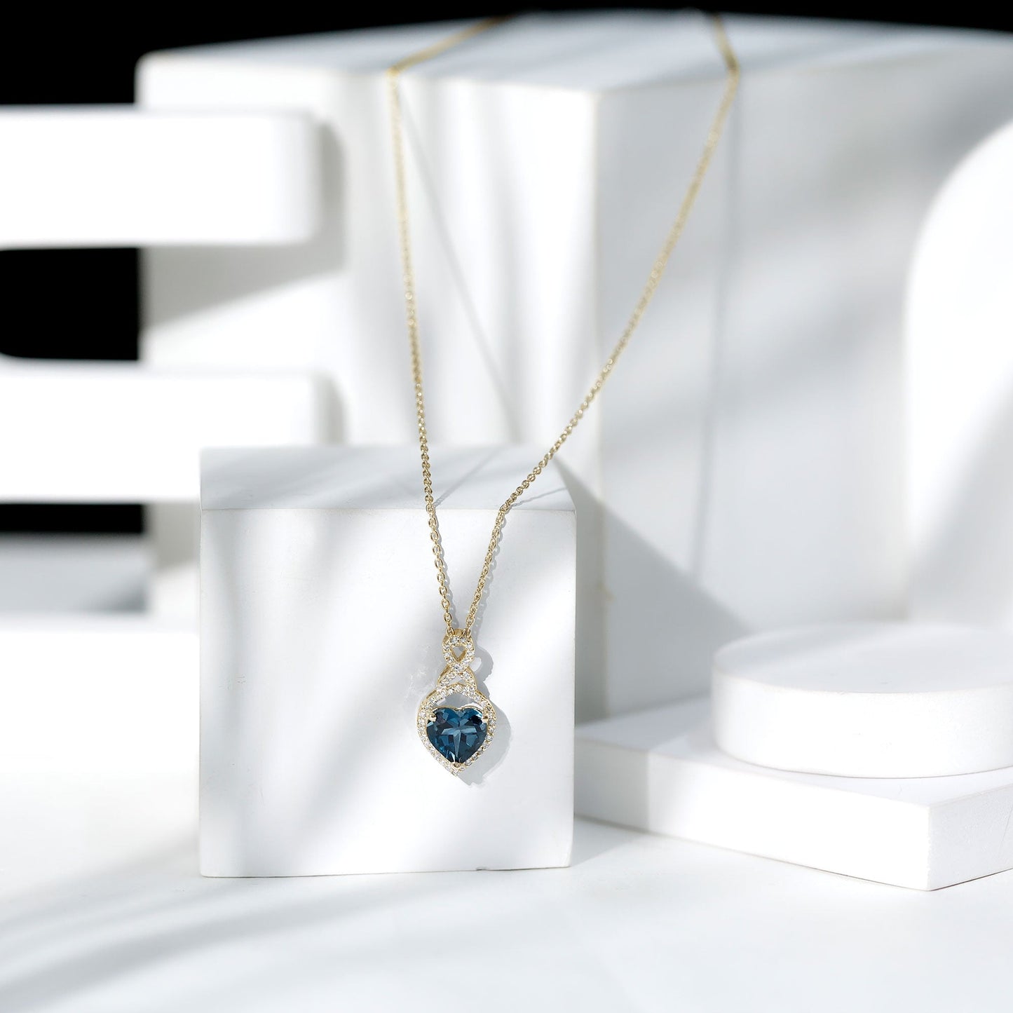 2 Carat Heart Shape London Blue Topaz Infinity Necklace with Diamond