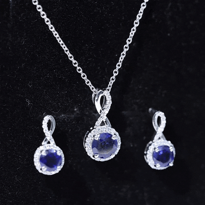 Certified Lab Grown Blue Sapphire Bridal Jewelry Set