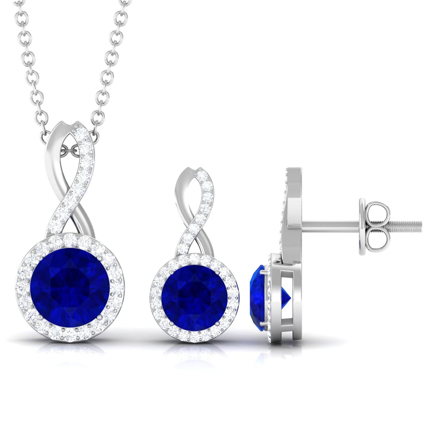Certified Lab Grown Blue Sapphire Bridal Jewelry Set