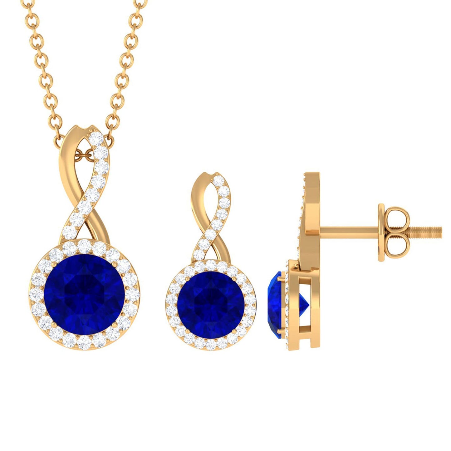 Certified Lab Grown Blue Sapphire Bridal Jewelry Set