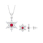 Lab Grown Ruby and Diamond Snowflake Necklace With Earrings