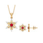 Lab Grown Ruby and Diamond Snowflake Necklace With Earrings