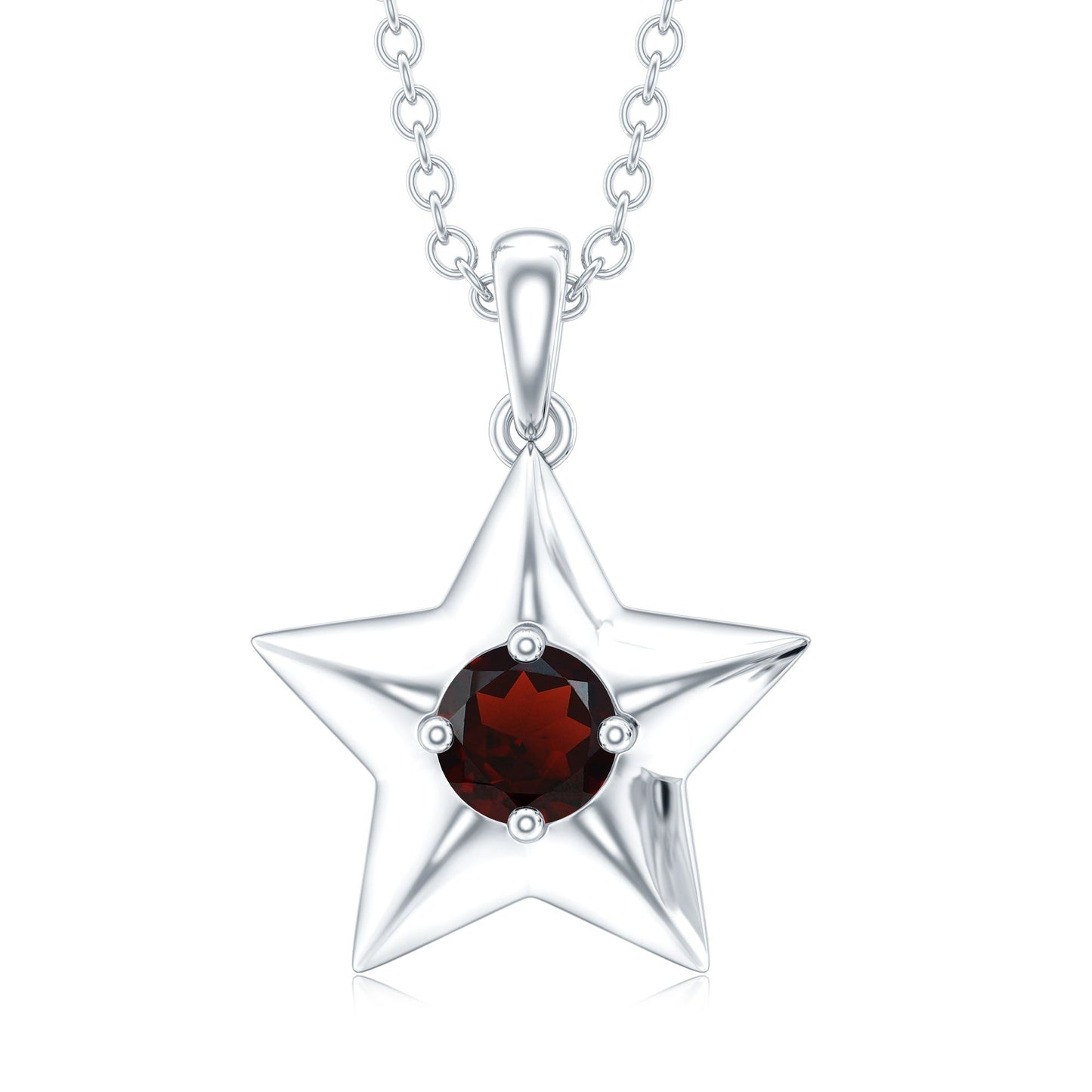 Natural Garnet Star Charm Pendant Necklace With Chain