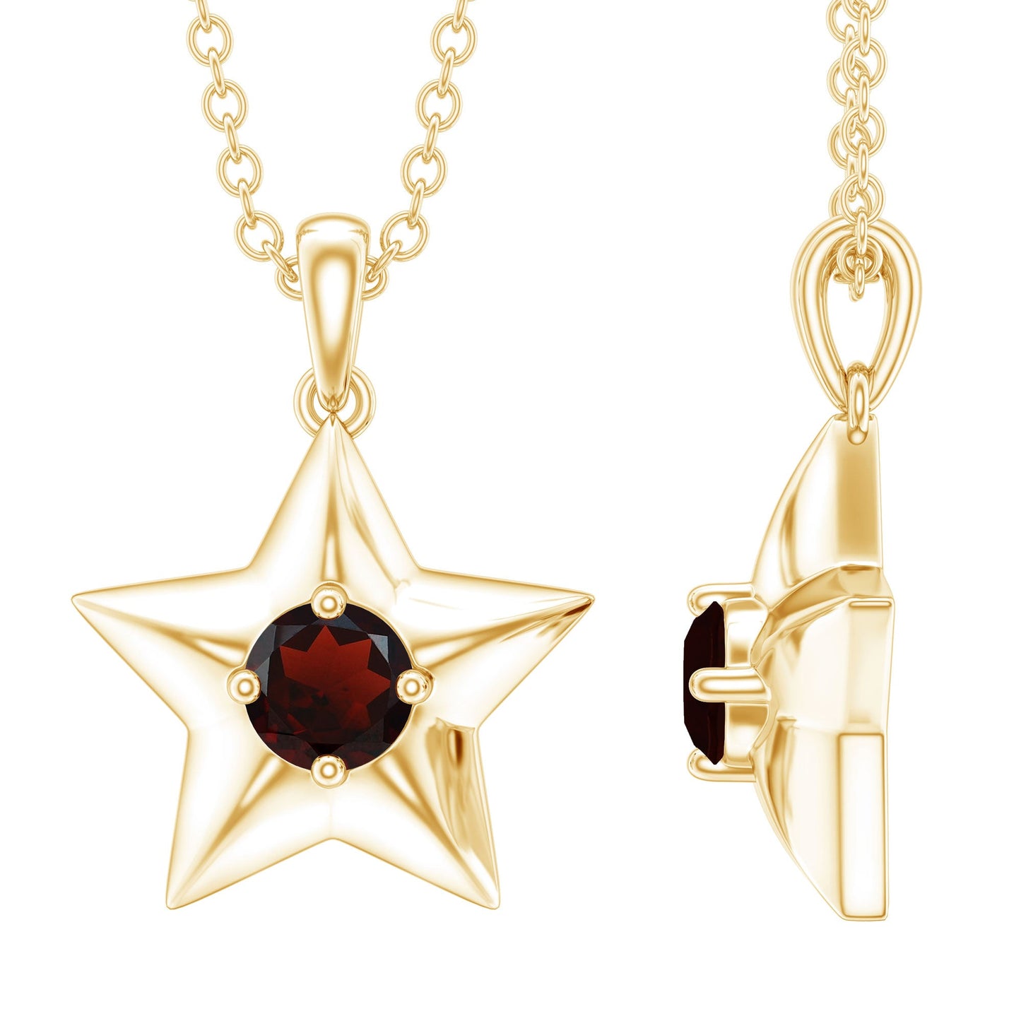 Natural Garnet Star Charm Pendant Necklace With Chain