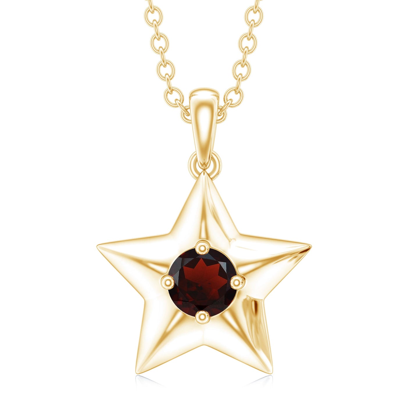 Natural Garnet Star Charm Pendant Necklace With Chain